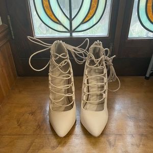 Nude lace up heels